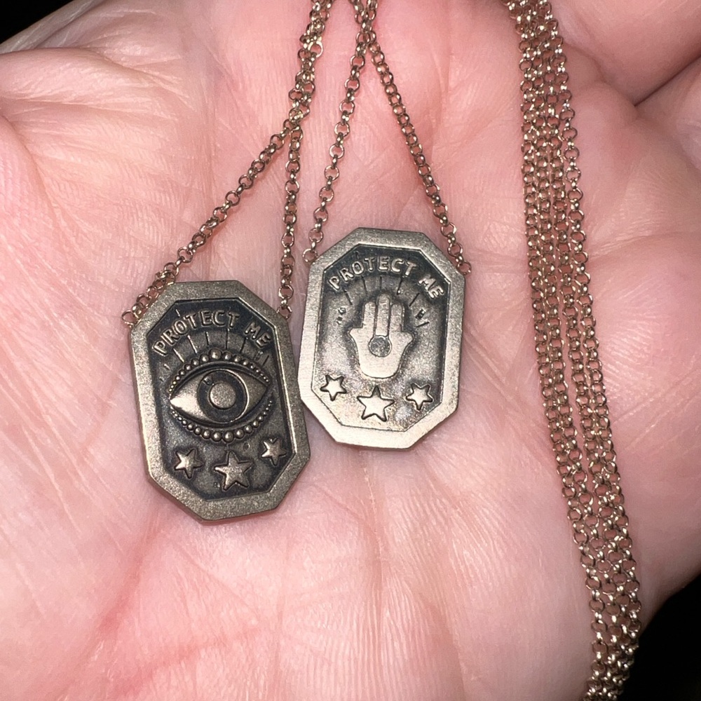 Sterling Silver Double Pendant Necklace- Protect Me- Charms Worn on Front & Back - Picture 7 of 11